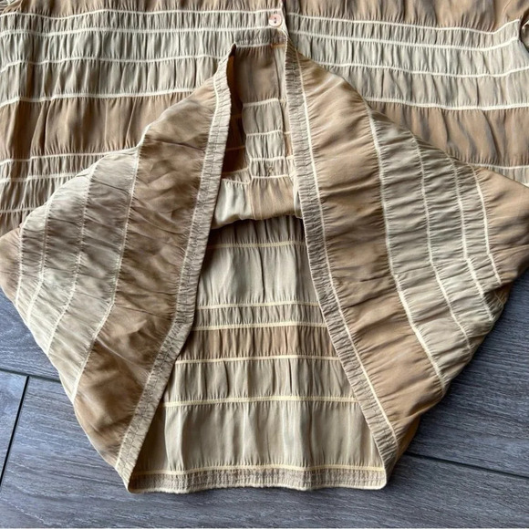 A&K Designs Tan Beige Smocked Button Down Blouse - Picture 10 of 15